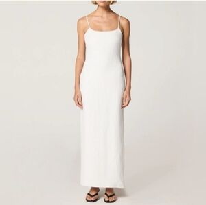 Japna Elegant White Linen Blend Midi Dress with Spaghetti Straps NWT